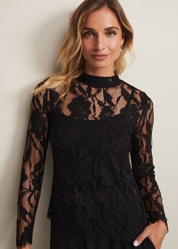 Phase Eight Lara Lace T Shirts Black Canada | PZIUXR-783